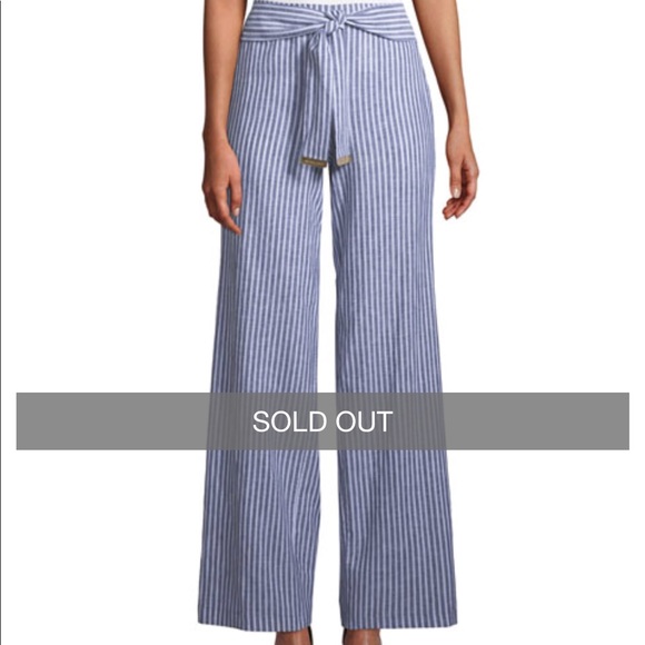 Striped Tiewaist Wideleg Pants 